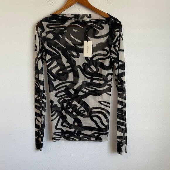 Humanoid Tops - Humanoid Black and White Abstract Long Sleeve Top Womens Mesh Medium